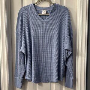 Women's Light Blue Waffle Knit Long Sleeve Top